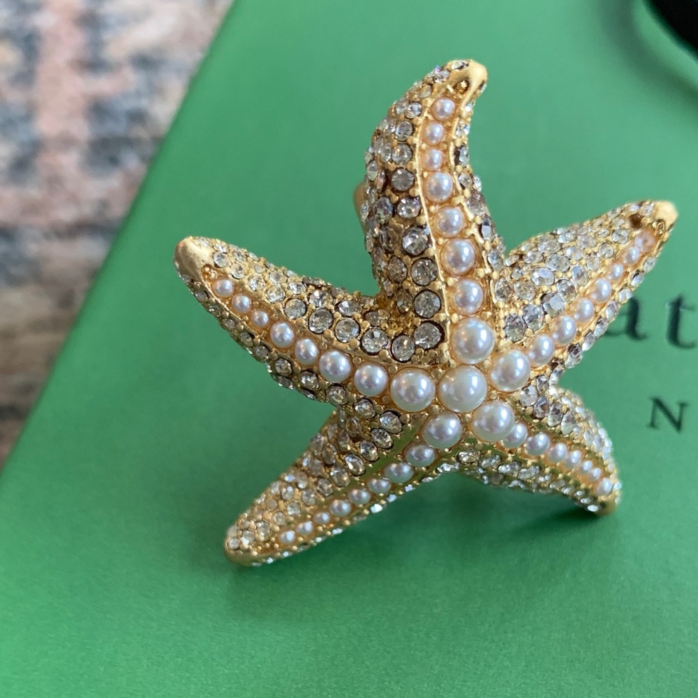 NWT kate spade gold and pearl starfish ring with box and dust bag size 8 - Picture 9 of 9